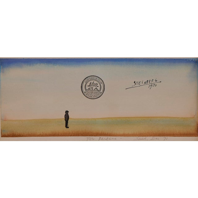 Modern Saul Steinberg (1914-1999, American) Postcard Style Watercolor Landscape Painting For Sale - Image 3 of 7