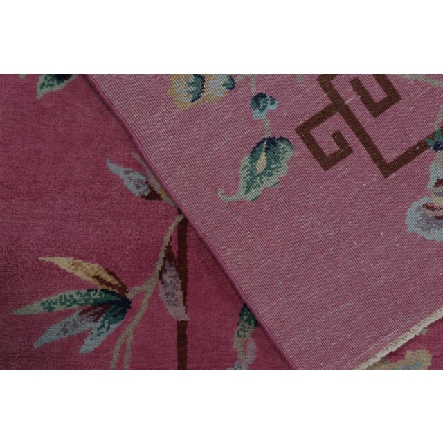 Rug & Kilim Chinese Style Art Deco Rug in Pink with Colorful Floral Patterns - 10'x14' For Sale In New York - Image 6 of 7