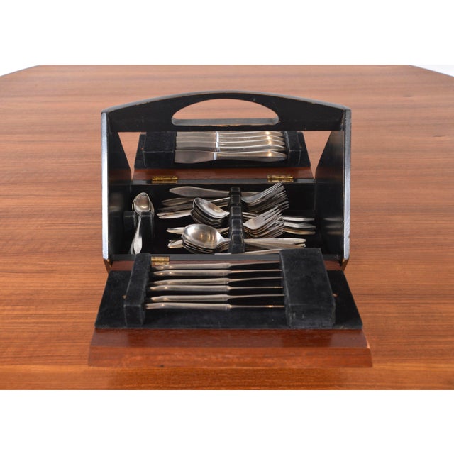 Mid-Century Cased Inka Stainless Steel 6-Setting Cutlery Set by Erik Herlow for Norstaal, Norway, 1956, Set of 54 For Sale - Image 4 of 18
