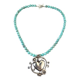 Turquoise Necklace With Sterling Silver Pendant For Sale