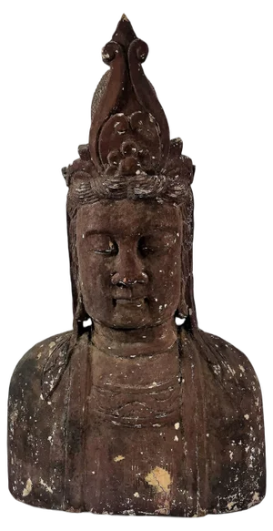 Chinese Artist, Large Bust of a Boddhisattva, 19th Century, Carved Wood