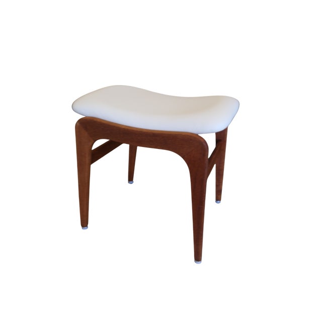 Beige Vintage Stool in Linen-Colored Leather, 1960s For Sale - Image 8 of 8