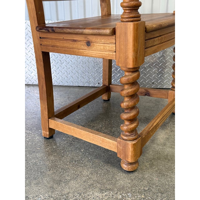 Vintage Scrubbed Pine English Revival Rustic Carver Chair For Sale In New York - Image 6 of 12