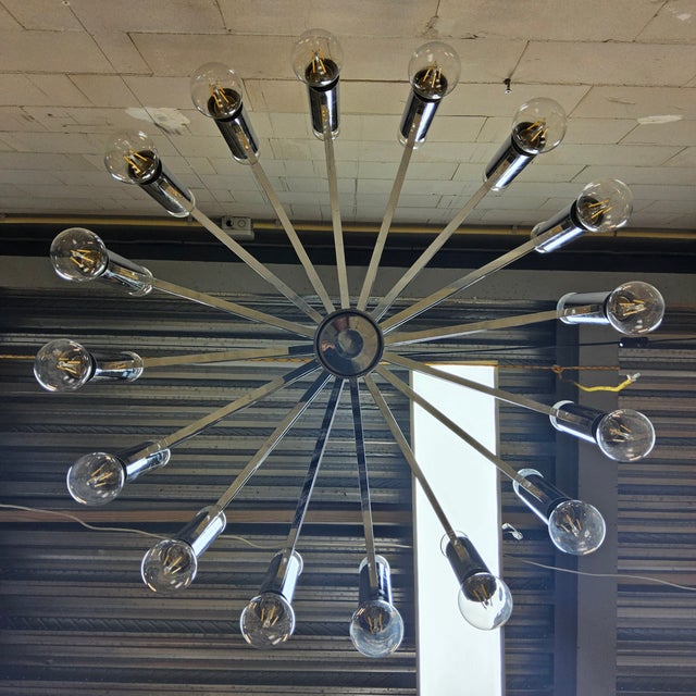Large Vintage Italian Space Age Chandelier in Chrome by Gaetano Sciolari, 1970s For Sale - Image 15 of 18