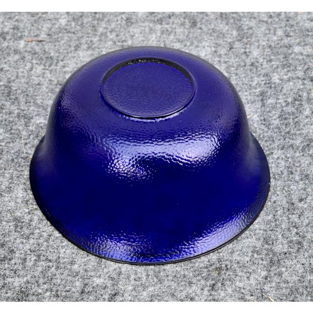 Vintage Cobalt Blue Glass Bowl Gold Rim Textured Pebble Art Glass For Sale - Image 15 of 15