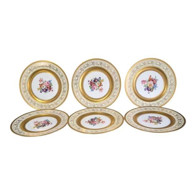 Vintage (Art B China) Elegant Heavily Gilded Floral Center Dishes #2 - Set of 6 For Sale - Image 10 of 10