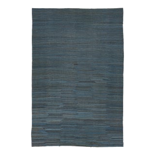 Modern Minimalist Slate Blue Handmade Kilim Wool Rug 12x18 For Sale