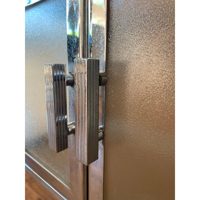 Brass Mid 20th Century French Art Deco Pair of Brass Side Table or Nightstands, Drawer and Door For Sale - Image 8 of 18