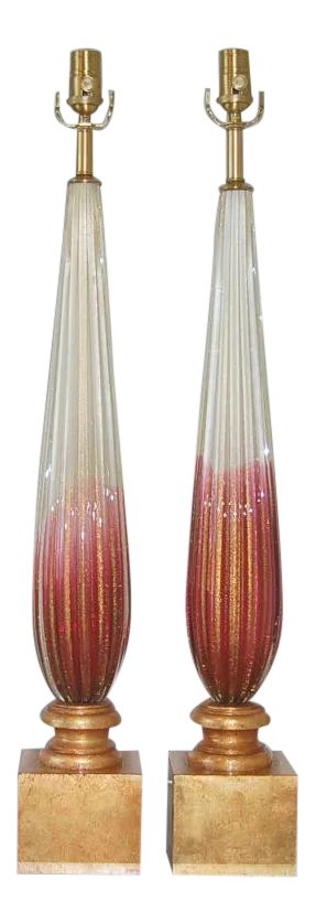 Vintage Murano Glass Lamps Cranberry Cream