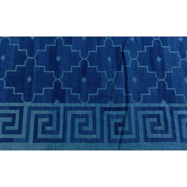 Textile Contemporary Indian Dhurrie Blue Flat-Weave Rug by Doris Leslie Blau For Sale - Image 7 of 9