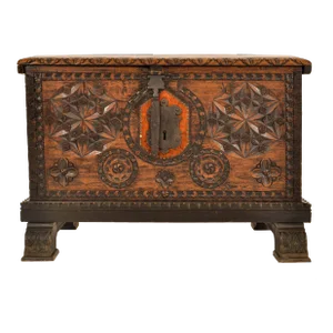 Antique Scandinavian Pine Baroque Folk Art Carved Dowry Chest Trunk Coffer 1780