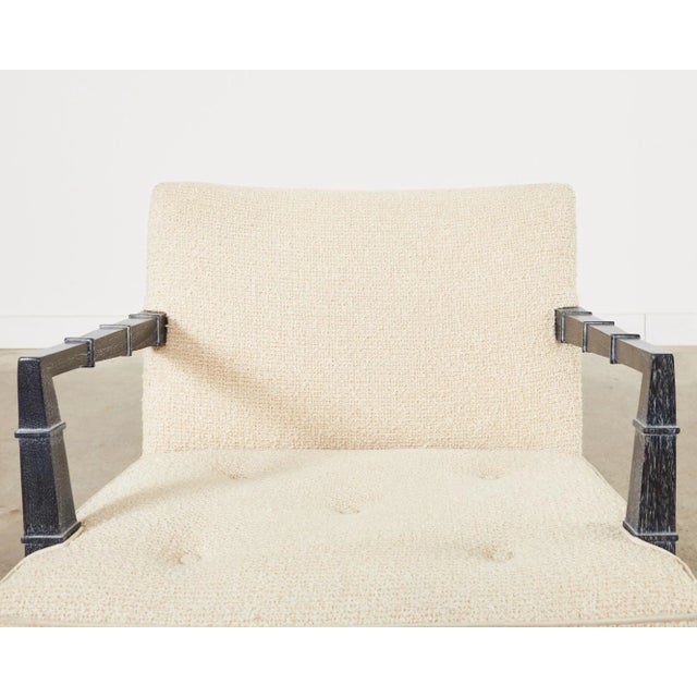 Pair of Modern Cerused Oak Faux Bamboo Bouclé Armchairs For Sale In Sacramento - Image 6 of 12