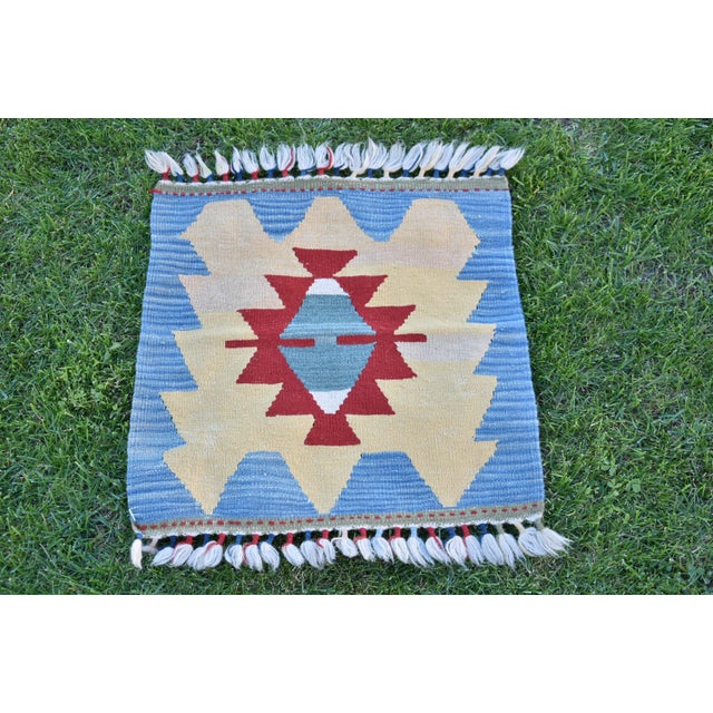 Textile 1970s Rustic Blue Oushak Square Rug For Sale - Image 7 of 7