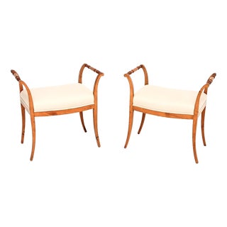 Antique Biedermeier Swedish Satin Birch Stools, 1850, Set of 2 For Sale