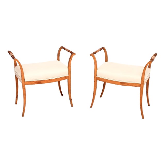 Antique Biedermeier Swedish Satin Birch Stools, 1850, Set of 2 For Sale