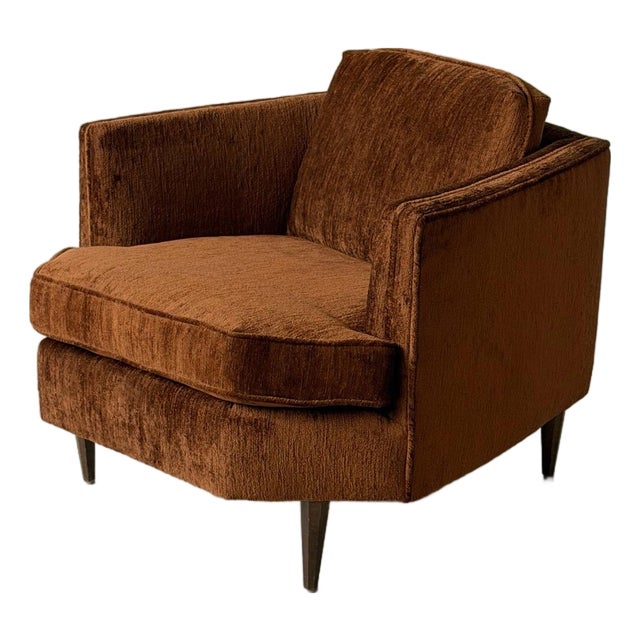 Mid-Century Lounge Chair in Chocolate Chenille For Sale