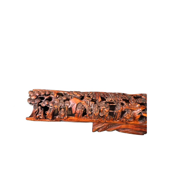 Brown Vintage Bamboo Curved Boat Depicting the 18 Lohan Arhats Art Figure For Sale - Image 8 of 9