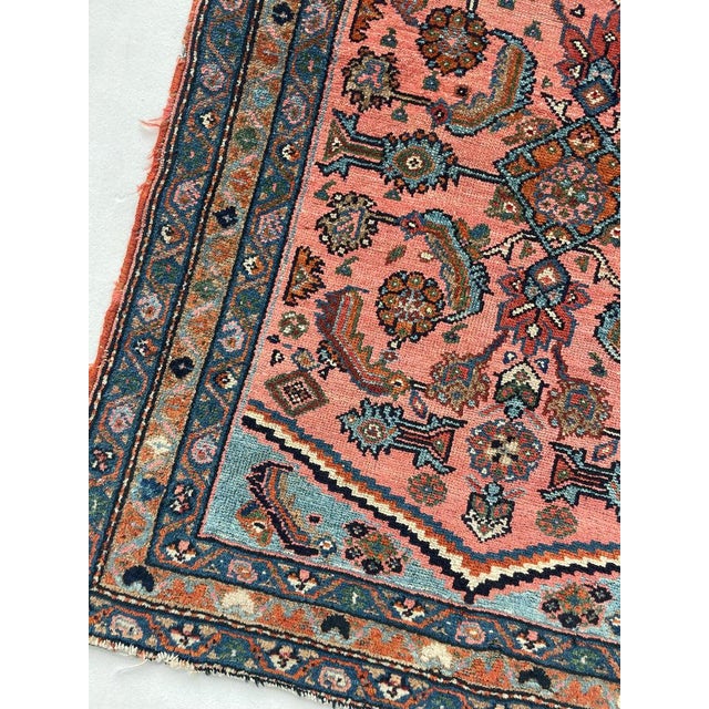 Textile Antique Hamadan Rug Coral-Pink & Sky Blue Water Garden Rug 2.7 x 3.4 For Sale - Image 7 of 10