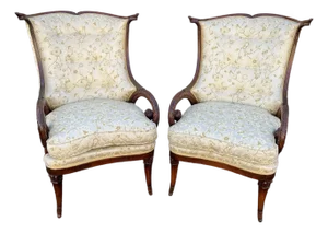 19th Century Mahogany Upholstered Rams Horn Arm Chairs- A Pair