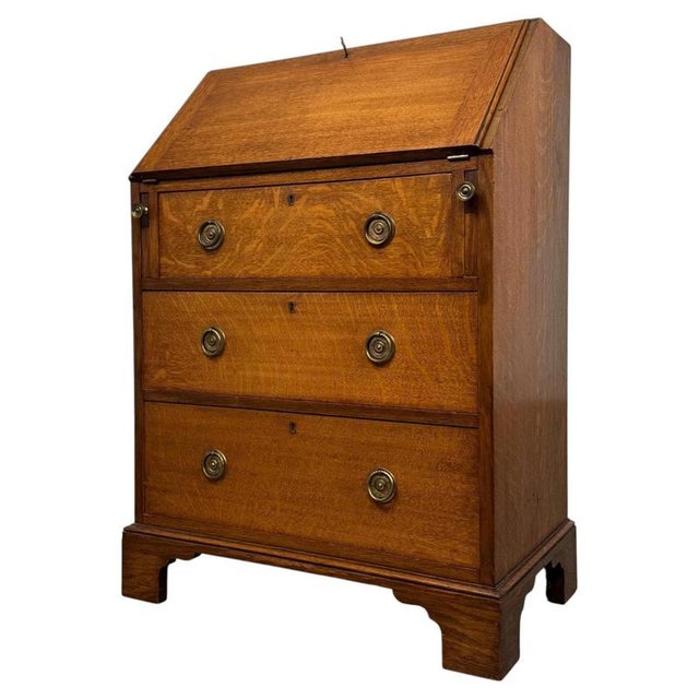 Antique Early 20th Century English Edwardian Golden Oak Bureau For Sale - Image 4 of 14