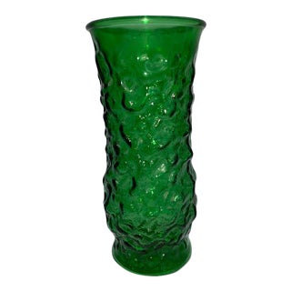 Mid 20th Century E O Brody Green Crinkled Glass Florist Vase For Sale