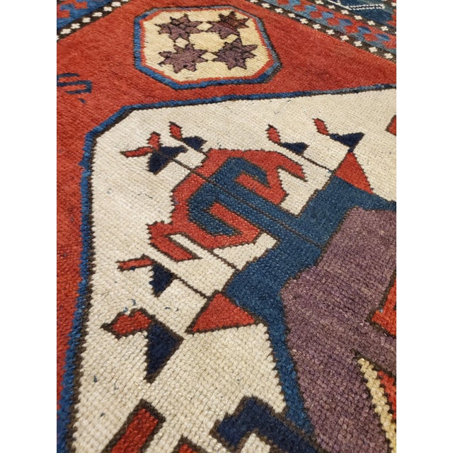 Antique Kazak Carpet, Handmade Wool, Rust, Ivory, Navy, Light Blue and Geometric For Sale In New York - Image 6 of 11