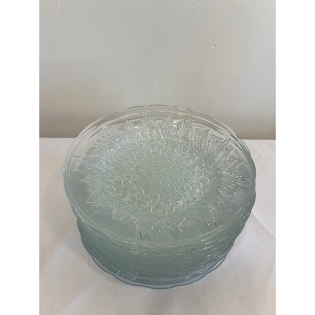 Vintage Kig Indonesia Pressed Glass Floral Dessert Plates - Set of 11 For Sale - Image 11 of 11