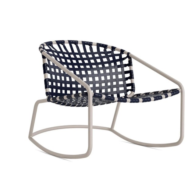 Brown Jordan Kantan Aluminum Vinyl Motion Lounge Chair, Dove frame with Marine fabric For Sale - Image 12 of 12