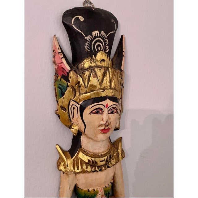 Vintage 25” Balinese Gilt Wood Temple Dancer Wall Sculpture, Hand-Carved, Indonesia For Sale - Image 9 of 12