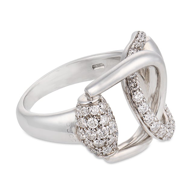Gucci Mid 20th Century Gucci Diamond 18k White Gold Horsebit Ring, Size 7 For Sale - Image 4 of 7