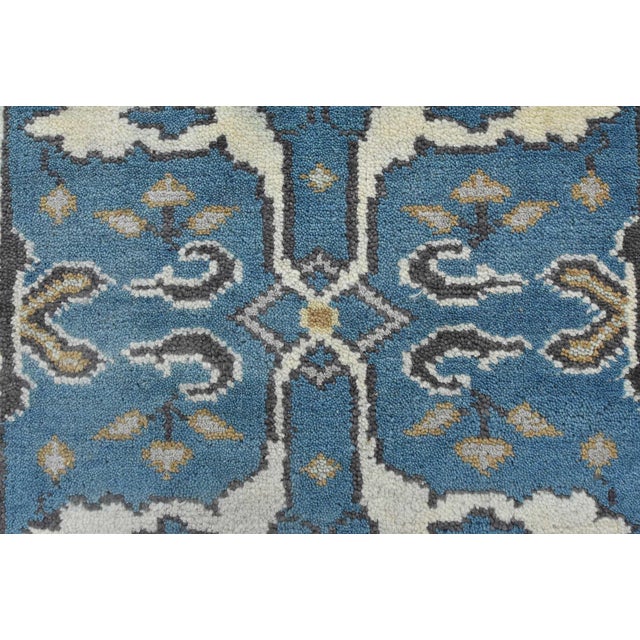 Blue Oushak Runner 2’7” X 10′ Blue Wool Tribal Hand-Knotted Oriental Rug For Sale - Image 8 of 13