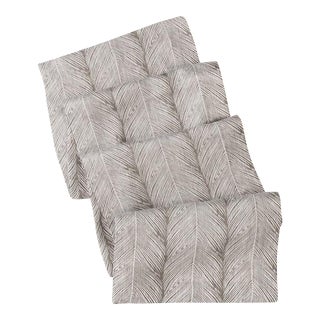 Saba Light Gray Linen Feather Patterned Table Runner For Sale