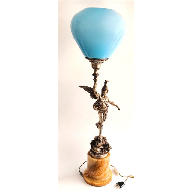 Metal Neoclassical Flying Mercury Lamp, Belle Époque Style, C. 1920–1940 For Sale - Image 7 of 18