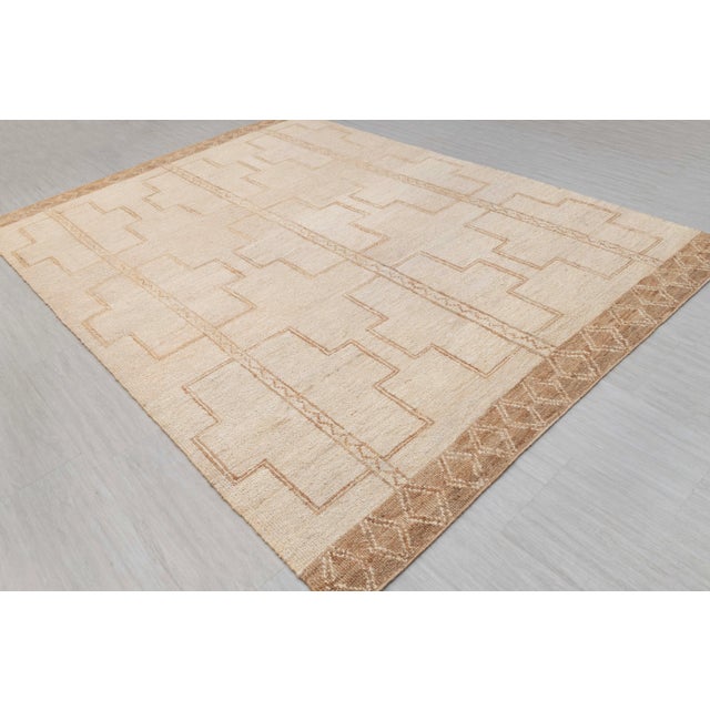 6x9Ft. Natural Beige Jute Brown Taureg Inspired Soumek Jute Wool Hand Woven Rug For Sale - Image 11 of 12