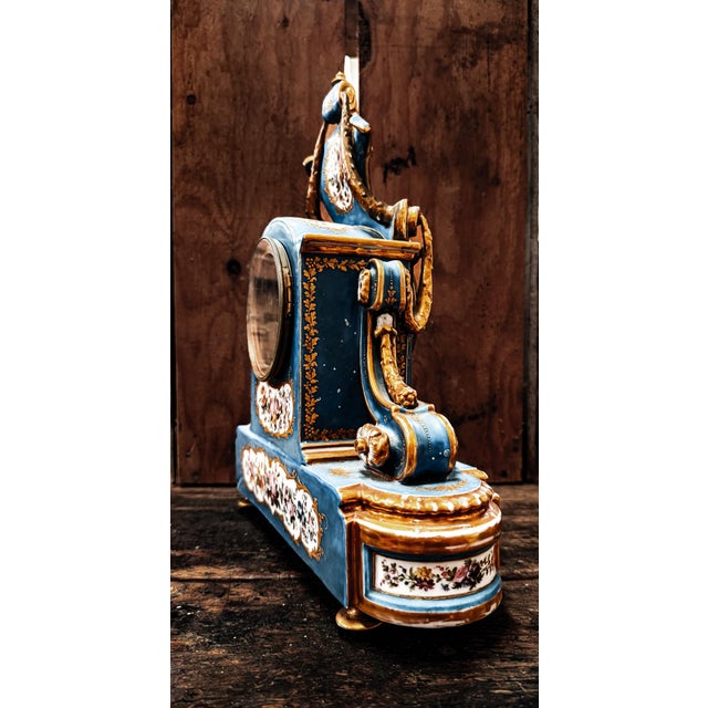 19th Century French Rihouet Porcelain Mantel Clock For Sale - Image 4 of 12