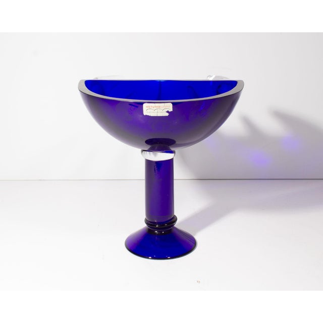 Blue David Sobotka Alchymie Praha Limited Edition Blue Glass Compote For Sale - Image 8 of 9