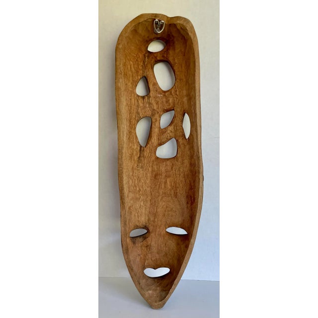 Brown Vintage Hand-Carved Wood African Haitian Mask For Sale - Image 8 of 9