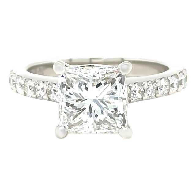 Gia Platinum Princess Cut Diamond Engagement Ring 3.02ct 7.9g, Size 6 For Sale