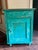 Farmhouse Vintage Solid Romanian Knotty Pine Cabinet With Distressed Turquoise Painted Finish For Sale - Image 3 of 7