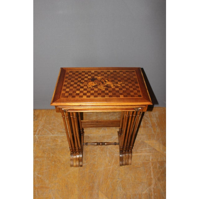 Nesting Tables in Floral Marquetry, 1900s, Set of 4 For Sale - Image 15 of 18