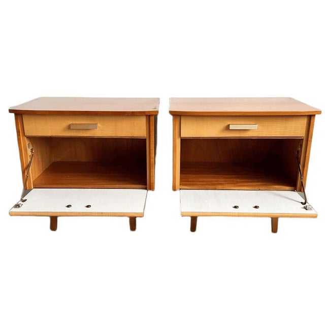 Metal Mid-Century Modern Danish Bedside Tables in Duo-Tone Wood, 1950s, Set of 2 For Sale - Image 7 of 11