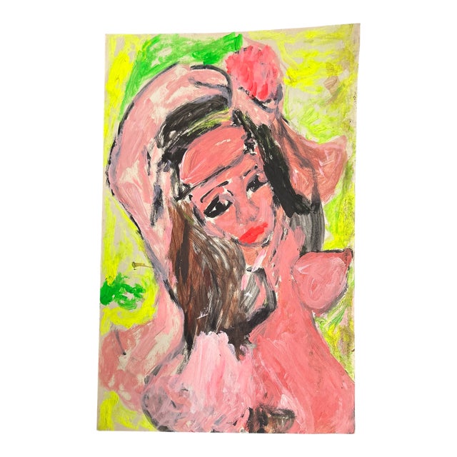 1970’s Original Folk Outsider Art Nude Female Portrait Painting For Sale
