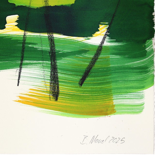 2020s Forest 5 - Original Green Minimalist Abstract Landscape Ink Painting on French Linen Paper by Bettina Mauel For Sale - Image 5 of 6