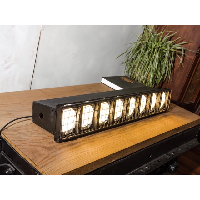 Mid-Century Black with Wire Grille Theatre Batten Light from Siemens, Germany, 1960s For Sale - Image 11 of 15