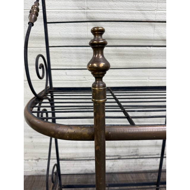 Vintage French Country or Mediterranean Style Wrought Iron Brass Baker’s Rack For Sale - Image 4 of 15