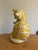 Large vintage Italian ceramic cat sculpture, approximately 16” tall, with a whimsical raised paw, curled tail, and hand-...