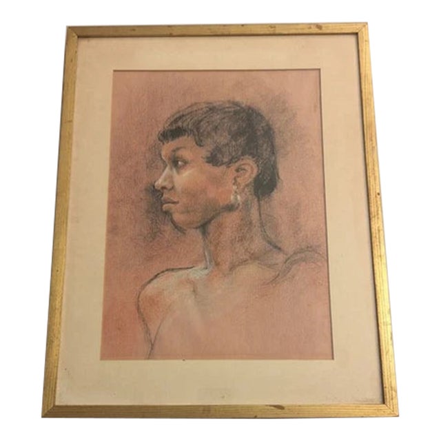 Vintage Sketched Portrait Framed by Plohn & Co. New York 15"x19" For Sale