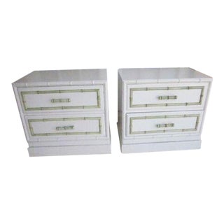 1980s Wood Nightstand Hollywood Regency by Dixie 2 Drawer Cream Color Set of 2 For Sale