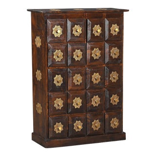 Transitional Style Deep Drawer Cabinet With Brass Accents For Sale