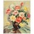 This captivating floral still life oil on canvas painting features a vibrant bouquet of orange-red, yellow, and pink...